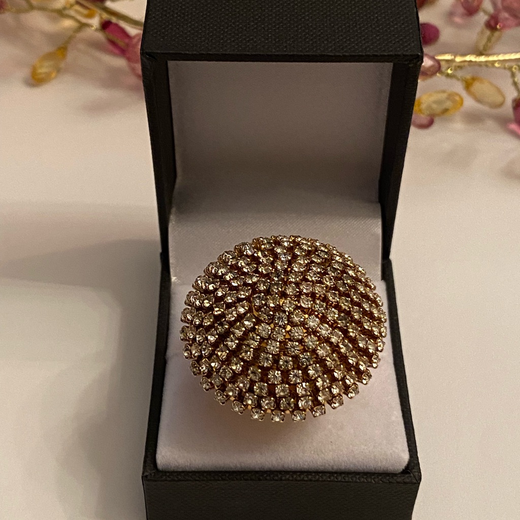 Noir Large Cz Clear Crystal Gold Tone Dome Cocktail Ring